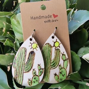 Hand Crafted Green and Brown Cactus Earrings